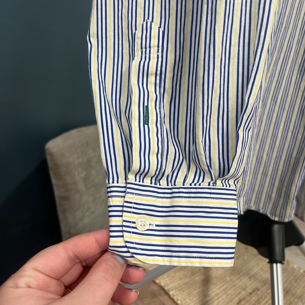 Vintage Tommy Hilfiger Blue, Yellow and White Striped Dress Shirt Size XL - Picture 4 of 6